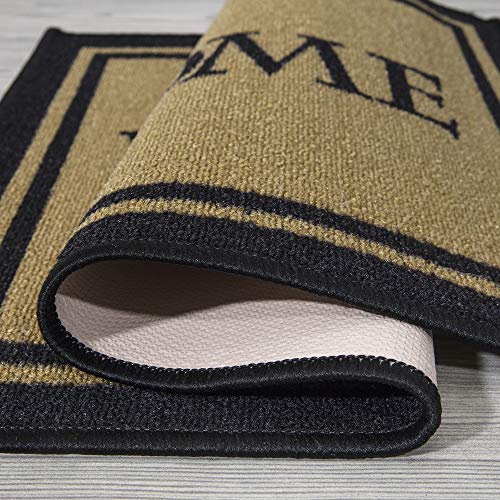 Ottomanson Welcome Collection Non-Slip Rubberback Welcome Design 2x3 Indoor Entryway Doormat, 20" x 30", Beige Welcome