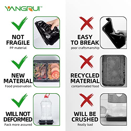 YANGRUI Clamshell Take Out Containers, Anti-Fog Shrink Wrap 25 Pack 9 x 6 Inch 27 oz Meal Prep Container BPA Free Microwave Freezer Safe Plastic Hinged To Go Containers