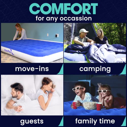 EnerPlex Camping Air Mattress with Built in Pump - Queen Blow Up Mattress for Travel & Guests - Portable Bed for Adults and Kids - Blue