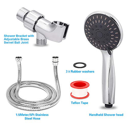 High Pressure Handheld Shower Head Briout 5-Settings Powerful Water Spray Shower Head against Low Pressure Water Flow with Stainless Hose and Adjustable Mount