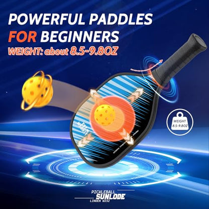 Sunlode Pickleball Paddles Set of 4, Pickleball Set of 4 Premium Wood Pickleball Rackets, 4 Pickle Balls, 4 Cooling Towels and 1 Carry Bag, Pickleball Set for Beginners & Family