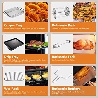 whall Air Fryer Oven,12QT 12-in-1 Air Fryer Convection Oven,Rotisserie,Roast,Bake,Dehydrate,12 Cooking Presets,Digital Touchscreen,Stainless Steel,with Accessories&Recipes
