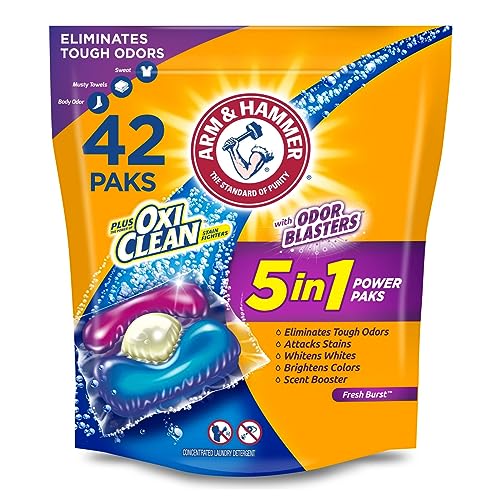Add 2  To Your Cart! Arm & Hammer Plus OxiClean With Odor Blasters Laundry Detergent 5-IN-1 Power Paks, 42CT (Packaging may vary)