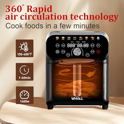 WHALL Air Fryer, 5.8QT Air Fryer Oven with LED Digital Touchscreen, 12-in-1 Cooking Functions Air fryers, Dishwasher-Safe Basket, Stainless Steel/BS