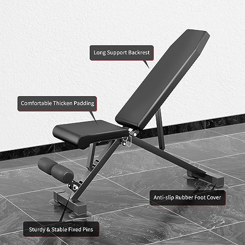 Wesfital Weight Bench Workout Bench for Incline Decline Exercise 500LBS Weight Capacity Home Gym Bench Fast Folding