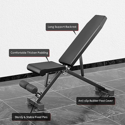 Wesfital Weight Bench Workout Bench for Incline Decline Exercise 500LBS Weight Capacity Home Gym Bench Fast Folding