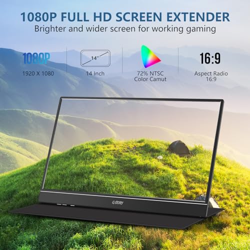 G-STORY 14" Portable Dual Monitor for Laptop Screen Extender 1080P Full HD One USB-A Cable Connect for 11.6-16Inch Laptop Portable Workstation(Dual Screen)