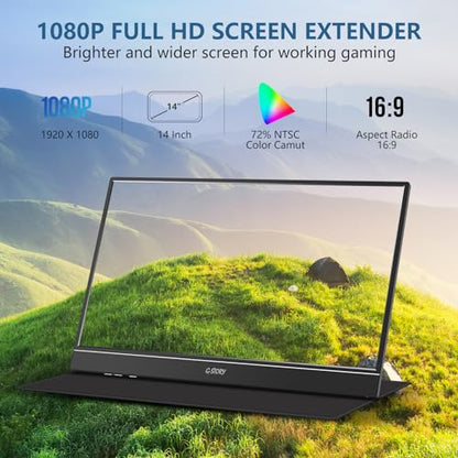 G-STORY 14" Portable Dual Monitor for Laptop Screen Extender 1080P Full HD One USB-A Cable Connect for 11.6-16Inch Laptop Portable Workstation(Dual Screen)