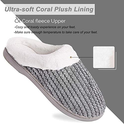 WateLves Women's Slippers Comfort Memory Foam Coral Fleece Slippers Plush Lining House Shoes for Indoor & Outdoor (Dark Gray, S)