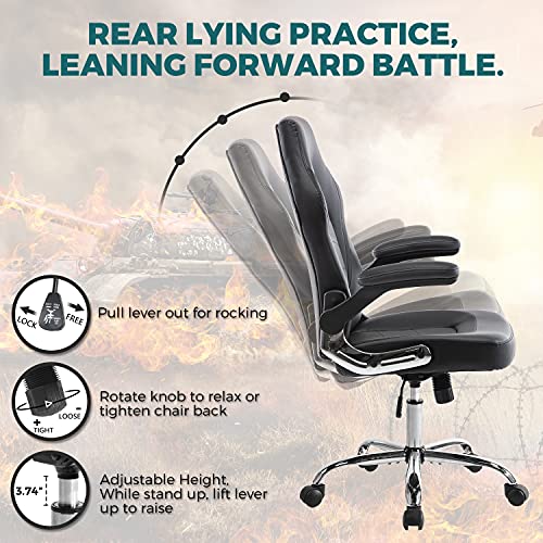 Office Chair, Gaming Chair Ergonomic Desk Chair Computer Chair PU Leather Executive Swivel Chair with Flip-up Armrests and Lumbar Support for Working, Studying, Gaming, Grey