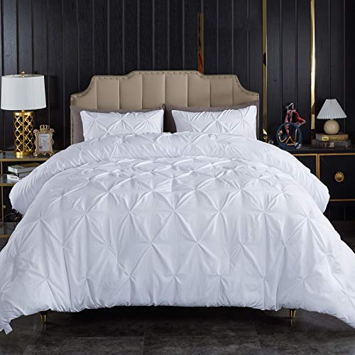 Andency White King Comforter Set, 3 Pieces Pinch Pleat Comforter Set, All Season Soft Lightweight Microfiber Down Alternative Comforter Bedding Set(104x90Inch)