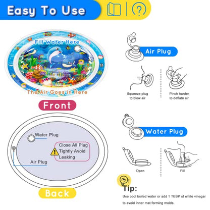 Infinno Tummy Time Mat Premium Baby Water Mat, Baby Toys for 3-6 6 to 12 Months Girl and Boy Infants, Perfect Baby Gift, Blue Ocean Theme
