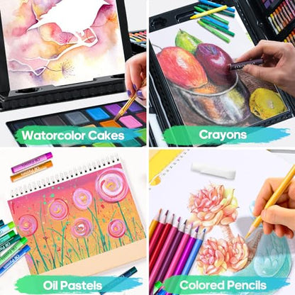 Art Supplies Kit, 276 PCS Art Set for Kids, Art Kits, Art Drawing Kit with Double Sided Trifold Easel Box with Oil Pastels, Crayons, Colored Pencils, Paint Brush, Watercolor Cakes