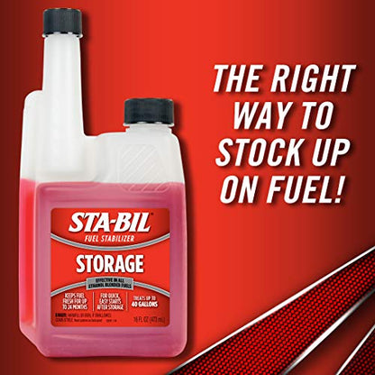 STA-BIL Storage Fuel Stabilizer - Keeps Fuel Fresh for 24 Months - Prevents Corrosion - Gasoline Treatment that Protects Fuel System - Fuel Saver - Treats 40 Gallons - 16 Fl. Oz. (22207-12PK)