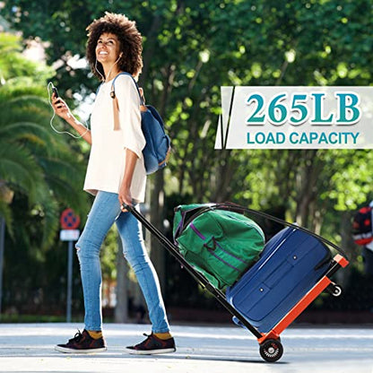 SOYO Folding Hand Truck, 265 LB Capacity Dolly Cart for Moving, Heavy Duty Fold Up Shifter Trolley Collapsible Portable Luggage Cart with 4 Wheels for Travel Shopping Office Use, Orange