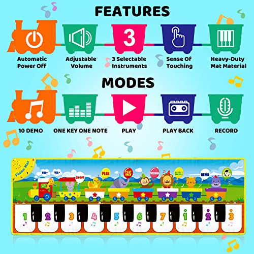 RenFox Baby Musical Piano Mat, Floor Dance Toys with 10 Songs, 8 Animal Sounds, 5 Modes. Child Keyboard Blanket Music Touch Play Mat, Musical Early Educational Toys Gifts for Toddlers Girls Boys