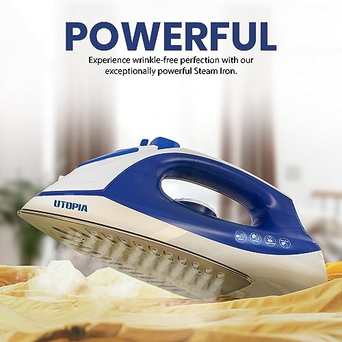 Utopia Home Steam Iron for Clothes - Non-Stick Soleplate - 1200W Clothes Iron - Textile Iron 2.3 meter Long Cord Adjustable Thermostat Control, Overheat Safety Protection & Variable Steam Control Blue