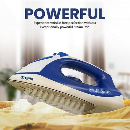 Utopia Home Steam Iron for Clothes - Non-Stick Soleplate - 1200W Clothes Iron - Textile Iron 2.3 meter Long Cord Adjustable Thermostat Control, Overheat Safety Protection & Variable Steam Control Blue