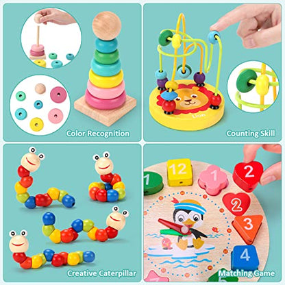 Qizebaby Montessori Toys for 2 Year Old Boys Girls, 6PCS Kids Wooden Toys, Baby Boy Toys 3-6 Year Old, Preschool Educational Learning Toy for Kids Ages 3 4 5 6+, Birthday Gifts