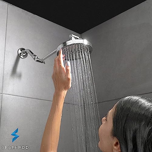 SparkPod Shower Head - High Pressure Rain - Luxury Modern Chrome Look - Tool-less 1-Min Installation - Adjustable Replacement for Your Bathroom Shower Heads (Luxury Polished Chrome, 6 Inch Round)