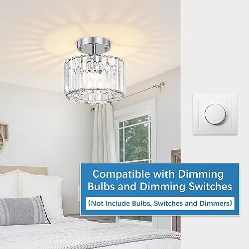 Ledshaoyue Modern Chandelier Crystal Ceiling Light Fixture, Small Semi Flush Mount Ceiling Light, Modern Hallway Light Fixtures Close to Ceiling Light for Entryway Kitchen Bathroom Porch
