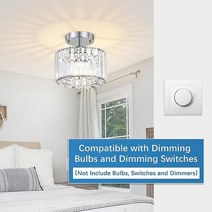 Ledshaoyue Modern Chandelier Crystal Ceiling Light Fixture, Small Semi Flush Mount Ceiling Light, Modern Hallway Light Fixtures Close to Ceiling Light for Entryway Kitchen Bathroom Porch