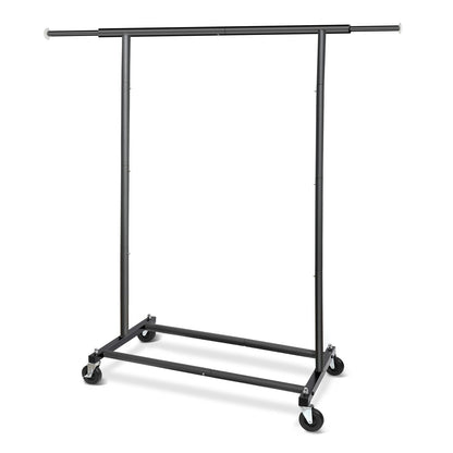 Fishat Standard Rod Simple Rolling Clothing Garment Rack for Hanging Clothes, Metal Clothes Organizer with Lockable Wheels for Dorm Bedroom Home Balcony (Black)