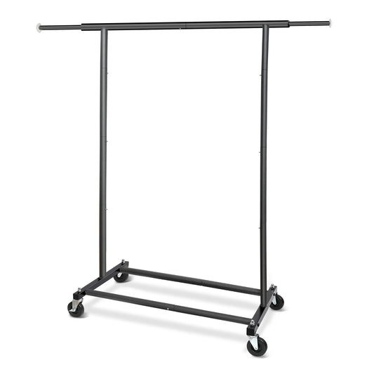 Fishat Standard Rod Simple Rolling Clothing Garment Rack for Hanging Clothes, Metal Clothes Organizer with Lockable Wheels for Dorm Bedroom Home Balcony (Black)