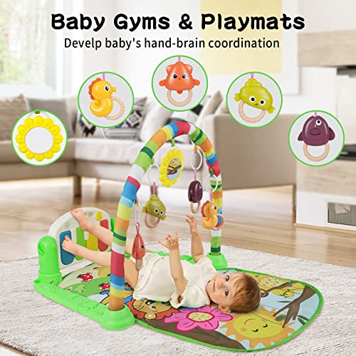 Kuduo Bao Funny Play Piano Tummy Time Baby Activity Gym Mat, Baby Play Mat Baby Gym with 5 Infant Learning Sensory Baby Toys, Music and Lights for Newborn Baby 0 to 3 6 9 12 Months