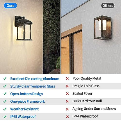 Smeike Large Outdoor Wall Lantern, Matte Black Outdoor Porch Light Wall Mount, Anti-Rust Aluminum Waterproof Sconce Lights, Exterior Lights with Clear Glass for House, Garage, Porch