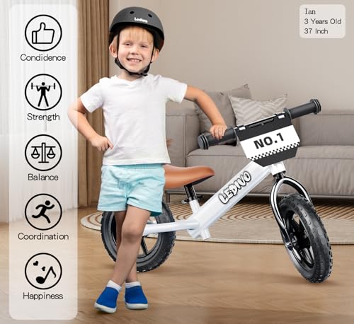 LEDIVO Toddler Balance Bike 2 Year Old, Age 18 Months to 5 Years Old, 12" Push Bicycle w/Customize Plate (4 Sets of Stickers & Toy Duck Included), Kids Balancing Gift Bike for 3-4 yrs Boys Girls