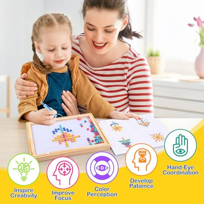 FUQUN Magnetic Dots Board for Kids, Magnetic Drawing Board with Magnetic Pen & Beads for Toddlers, Magnetic Dot Art Montessori Preschool Educational Toys, Travel Toys for Kids, 24 Patterns Included