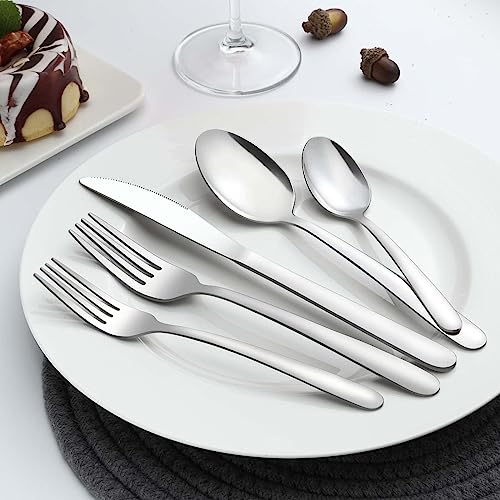 APEO 45 Piece Stainless Steel Silverware Set for 8 with Serving Utensils, Durable Flatware Sets, Forks Spoons and Knives Set, Food-Grade Cutlery Set for Home Kitchen Restaurant Hotel, Dishwasher Safe