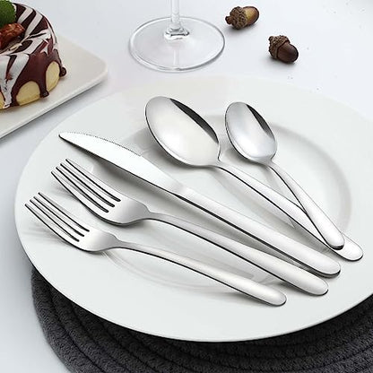 APEO 45 Piece Stainless Steel Silverware Set for 8 with Serving Utensils, Durable Flatware Sets, Forks Spoons and Knives Set, Food-Grade Cutlery Set for Home Kitchen Restaurant Hotel, Dishwasher Safe