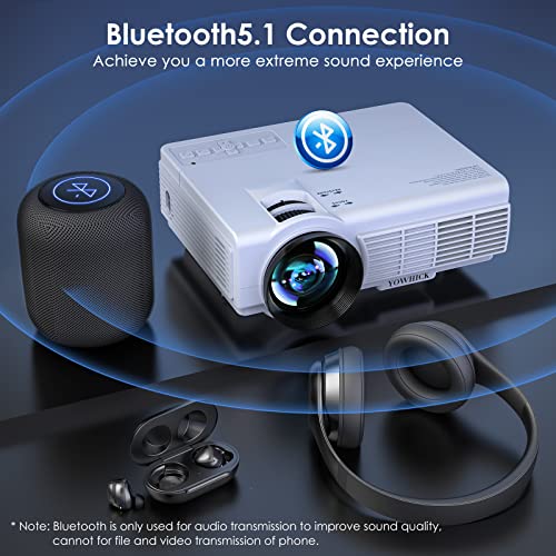 YOWHICK Projector with 5G WiFi Bluetooth Projector, Native 1080P Outdoor Projector 4K Support, Mini Portable Movie Video Projector with Screen, for HDMI, VGA, USB, Laptop, iOS & Android Phone
