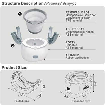 BlueSnail Travel Potty for Toddlers, Portable Car Potty with Storage Bag (White)