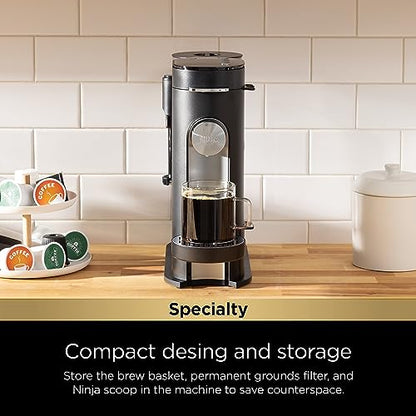 Ninja PB051 Pods & Grounds Specialty Single-Serve Coffee Maker, K-Cup Pod Compatible, Built-In Milk Frother, 6-oz. Cup to 24-oz. Travel Mug Sizes, Black