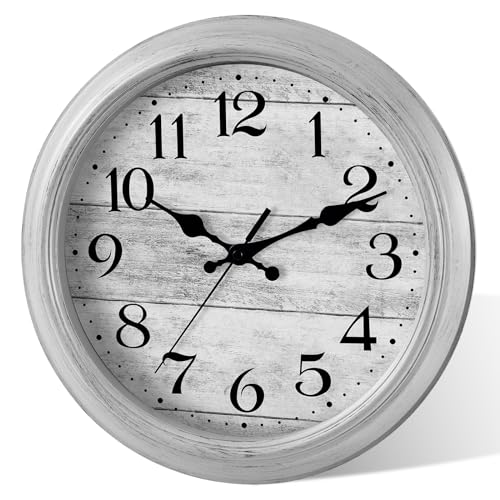 HYLANDA Wall Clock, 14 Inch Kitchen Wall Clocks Battery Operated, Bathroom Gray Clock Silent Non-Ticking, Vintage Retro Grey Clocks Decorative for Living Room, Bedroom, Office, Home,(14")