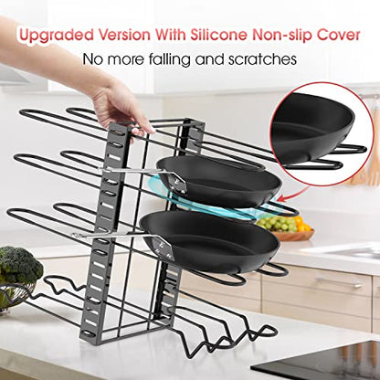 G-TING Pot Rack Organizers, 8 Tiers Pots and Pans Organizer for Kitchen Organization & Storage, Adjustable Pot Lid Holders & Pan Rack for Kitchen, Lid Organizer for Pots and Pans With 3 DIY Methods…