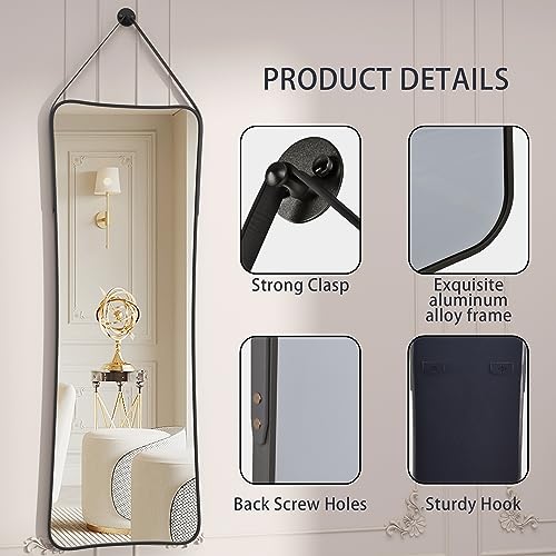 ADD 2 TO YOUR CART!!! Protylctaster Full Length Wall Mirror,48"x16"Hanging Full Length Mirror,Mirror Full Length,Wall-Mounted Mirror with Leather Strap Living Room (Black)