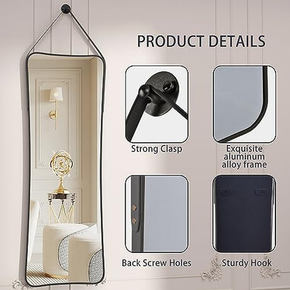 ADD 2 TO YOUR CART!!! Protylctaster Full Length Wall Mirror,48"x16"Hanging Full Length Mirror,Mirror Full Length,Wall-Mounted Mirror with Leather Strap Living Room (Black)