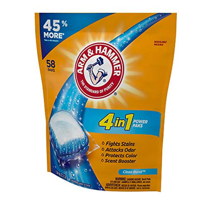 Arm & Hammer 4-in-1 Laundry Detergent Power Paks, 58 Count