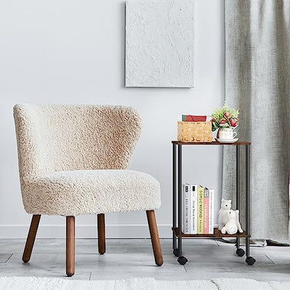 Fogein Set of 2 End Table with Wheels, 2-Tier Side Table, Sode Table, Side Table with Storage, Table Stand, Nightstand for Living Room Bedroom Small Space Table(Brown)