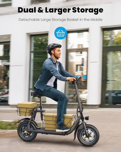 Gyroshoes Electric Scooter with Seat for Adults, 550W Powerful Motor 20miles Distance Max 18.6MPH Speed Spacious Storage Space LED Display, C1S
