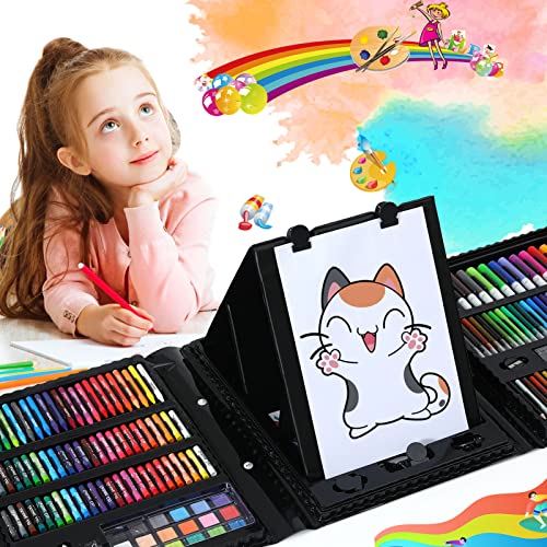 276 PCS Art Supplies Drawing Art Kit for Kids Adults Set with Double Sided Trifold Easel Box with Oil Pastels, Crayons, Colored Pencils, Paint Brush, Watercolor Cakes ect. Gift for Girls Boys Artist