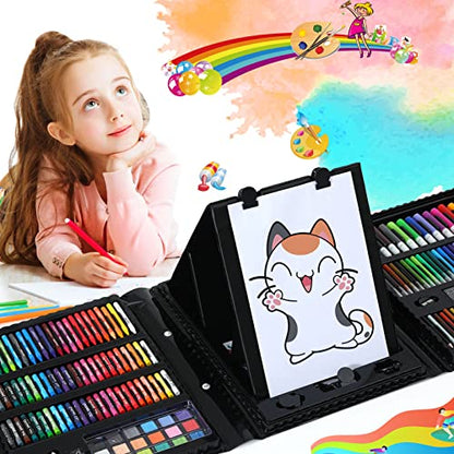 276 PCS Art Supplies Drawing Art Kit for Kids Adults Set with Double Sided Trifold Easel Box with Oil Pastels, Crayons, Colored Pencils, Paint Brush, Watercolor Cakes ect. Gift for Girls Boys Artist