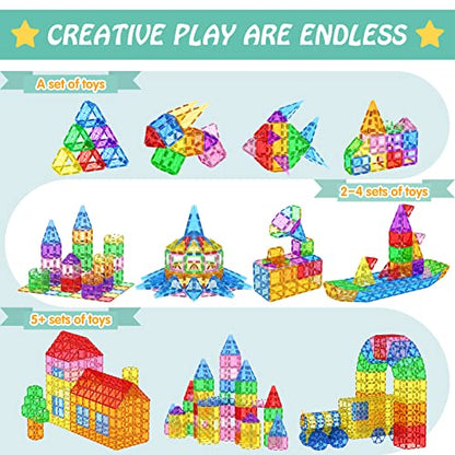 Magnetic Tiles Kids Games Toys for 3+ Year Old Boy and Girl Birthday Gifts, Magnet Blocks Building STEM Preschool Sensory Learning Montessori Autism Toys for Toddlers Kids Ages 3-5, 5-7, 4-8, 8-12