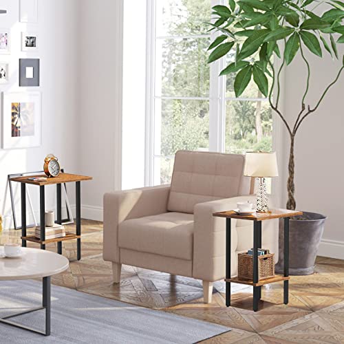 Himix End Tables Living Room Set of 2, Side Tables 2-Tier Bed Side Table/Night Stand, Living Room Furniture Bedside Tables Set for Sofa, Couch, Small Space, Bedroom, Garden, Office, Easy Assembly