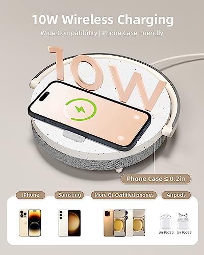 Gift for Her, EZVALO Music Table Lamp with Wireless Charger, 4 in 1 Touch Bedside Lamp, Portable Bluetooth Speaker, Phone Holder, Dimmable LED Night Light Birthday Gifts for Women, Men, Dad, Mom