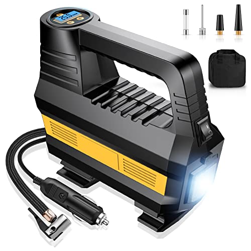 Air Compressor Tire Inflator - 12V DC Portable Air Pump for Car Tires, Auto Tire Pump with Digital Pressure Gauge, 150PSI Air Compressor Pump with LED Emergency Light for Car, Bicycles, Balloons